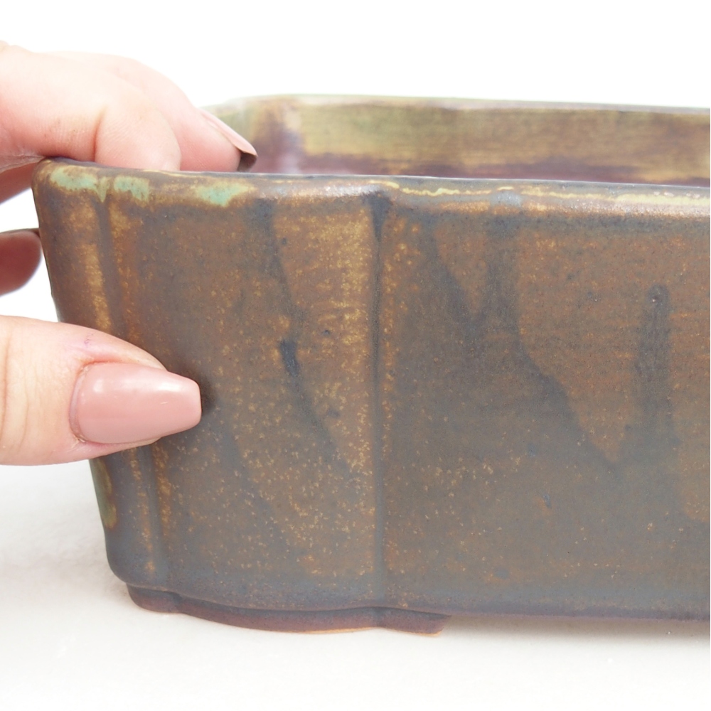 Keramická miska na bonsaje 21 x 18 x 7 cm, zelenohnedá
