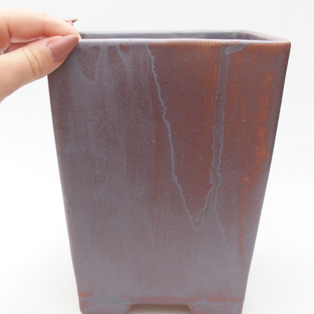 Keramická bonsajová miska 15 x 15 x 19,5 cm, farba kovu