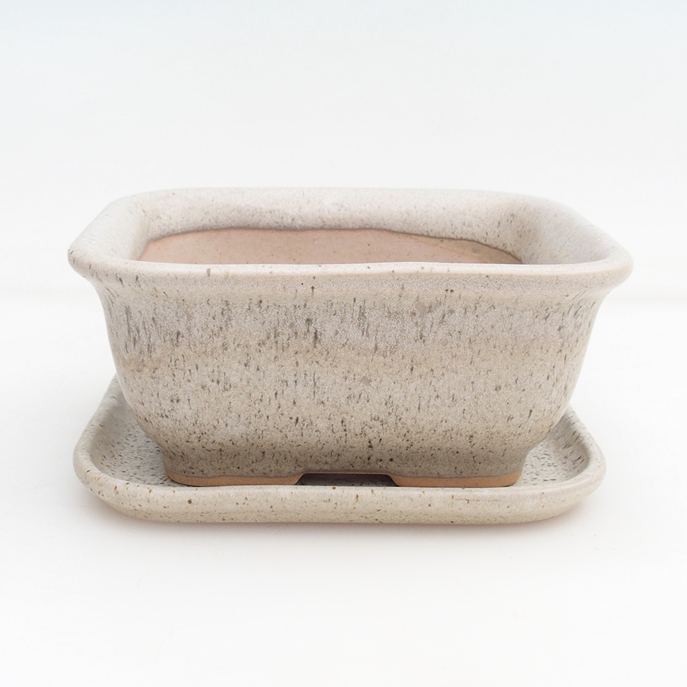 Miska na bonsaj + tanier H38 - 12 x 10,5 x 5 cm. - béžová