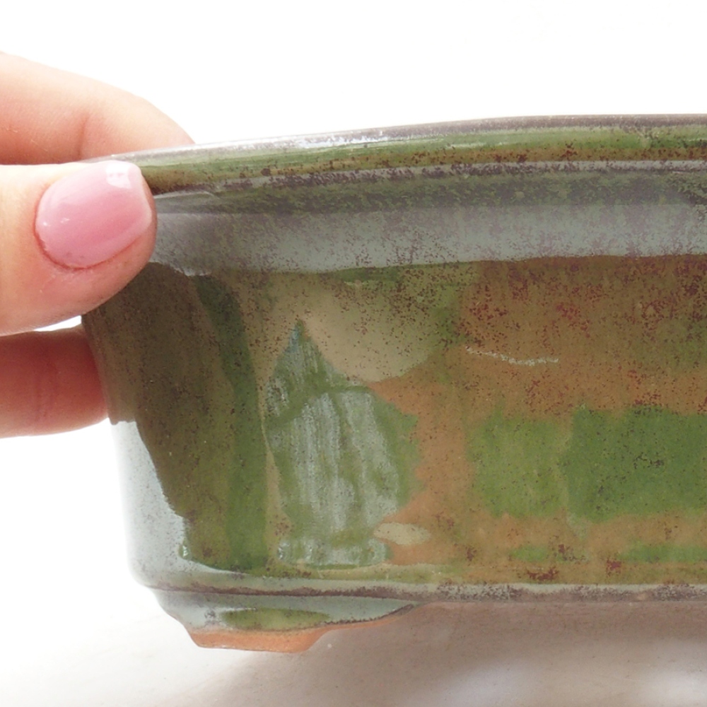 Keramická bonsai miska 19,5 x 15,5 x 6,5 cm, farba zelená
