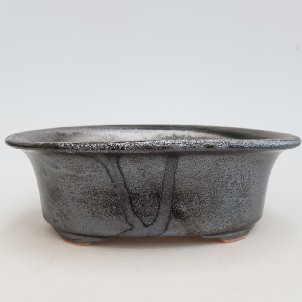 Keramická miska na bonsaje 19,5 x 15,5 x 6,5 cm, farba: kovovo-zelená