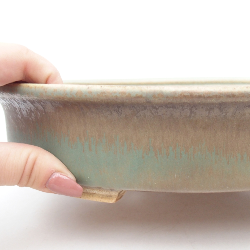 Keramická bonsajová miska 26 x 23,5 x 5,5 cm, zelená