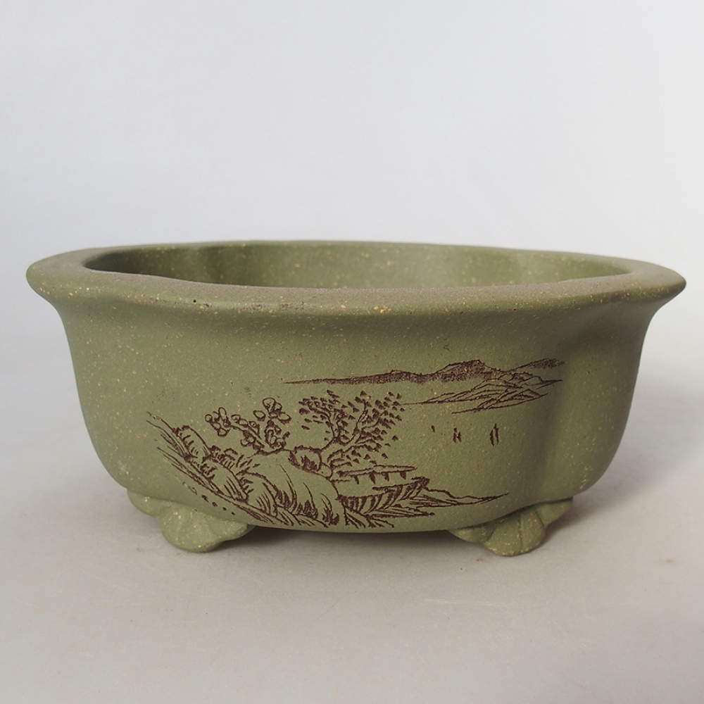 Keramická bonsai miska 15,5 x 13 x 6 cm, farba zelená