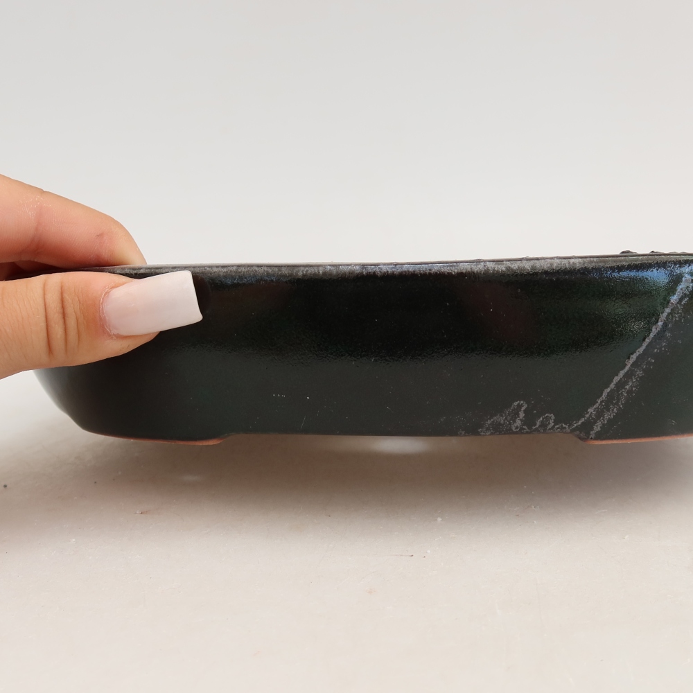 Keramická miska na bonsaje 22 x 17 x 4 cm, farba zelená