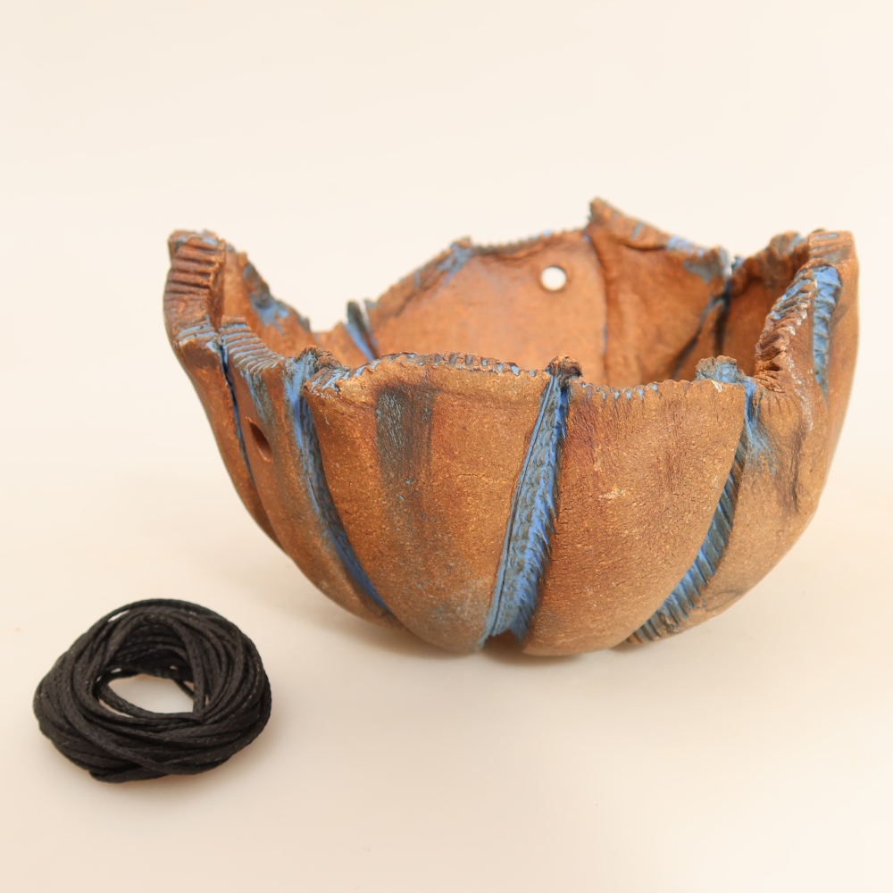 Keramická škrupina na kokedamu 13,5 x 12 x 8 cm, farba: modrá