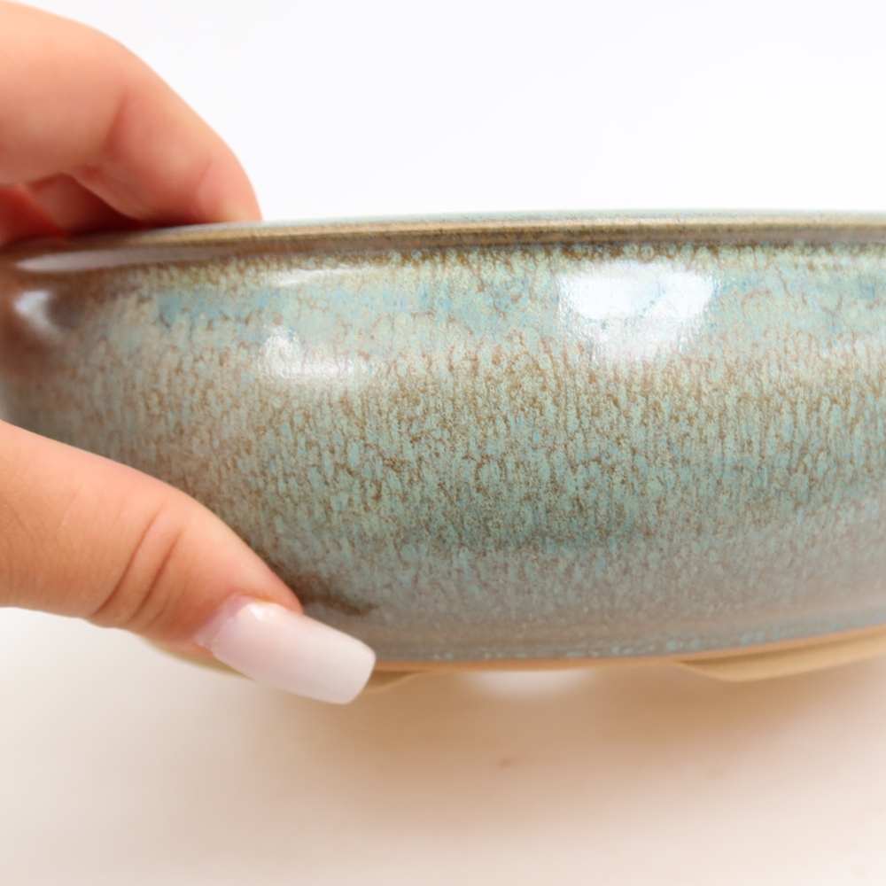 Keramická miska na bonsaje 21,5 x 21,5 x 7 cm, farba zelená