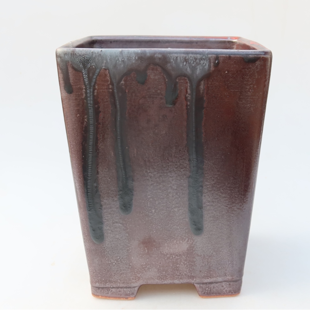 Keramická bonsajová miska 15 x 15 x 19,5 cm, farba kovu