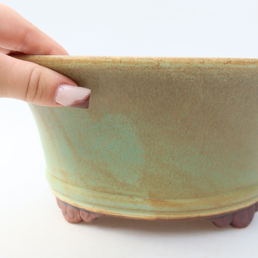 Keramická miska na bonsaje 24,5 x 24,5 x 11,5 cm, farba zelená