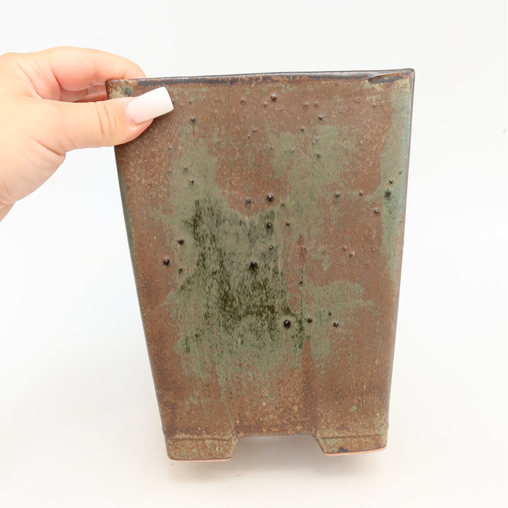 Keramická miska na bonsaje 15,5 x 15,5 x 19 cm, farba hnedá