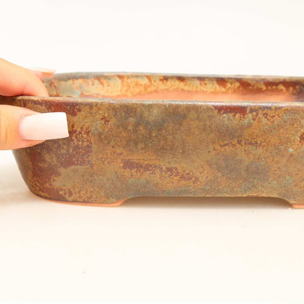 Keramická miska na bonsaje 23 x 18 x 5,5 cm, farba hnedozelená