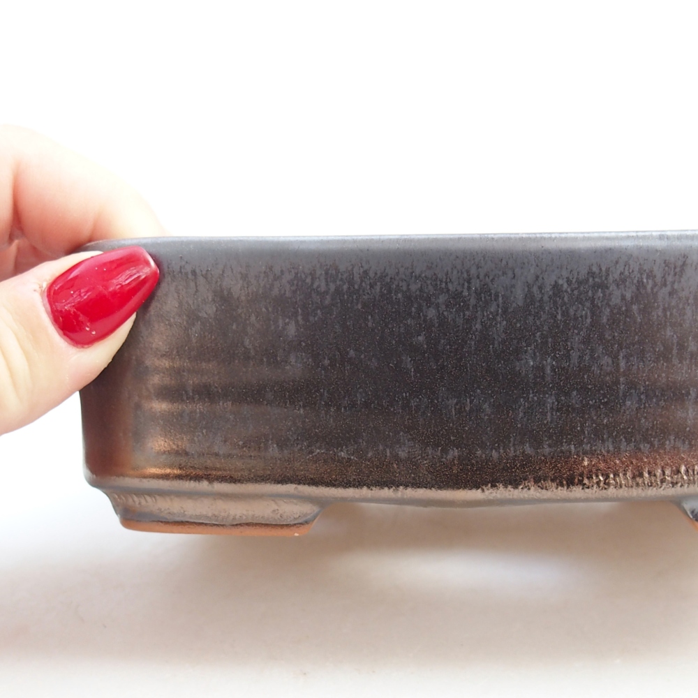 Keramická bonsajová miska 14,5 x 10,5 x 4,5 cm, farba kovu