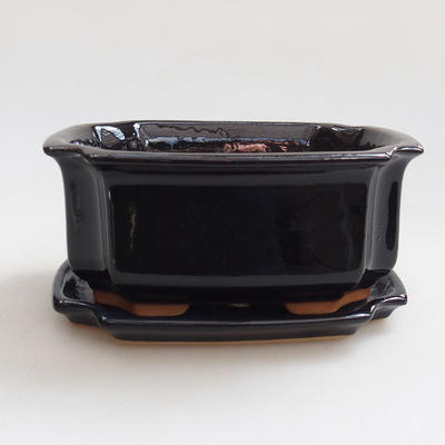 Bonsai miska + podmiska H01 - miska 12 x 9 x 5 cm, podmiska 11,5 x 8,5 x 1 cm, čierna lesklá