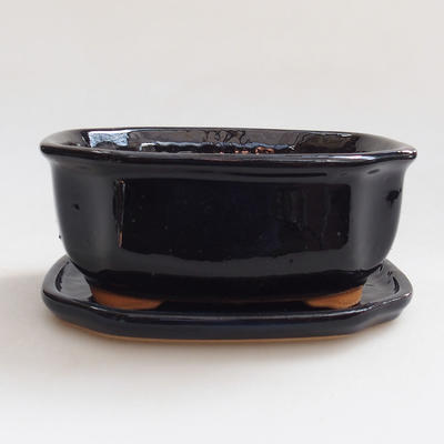 Bonsai miska podmiska H31 - miska 14,5 x 12,5 x 6 cm, podmiska 14,5 x 12,5 x 1 cm, čierna lesklá