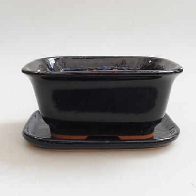 Bonsai miska + podmiska H37 - miska 14 x 12 x 7 cm, podmiska 14 x 13 x 1 cm, čierna lesklá